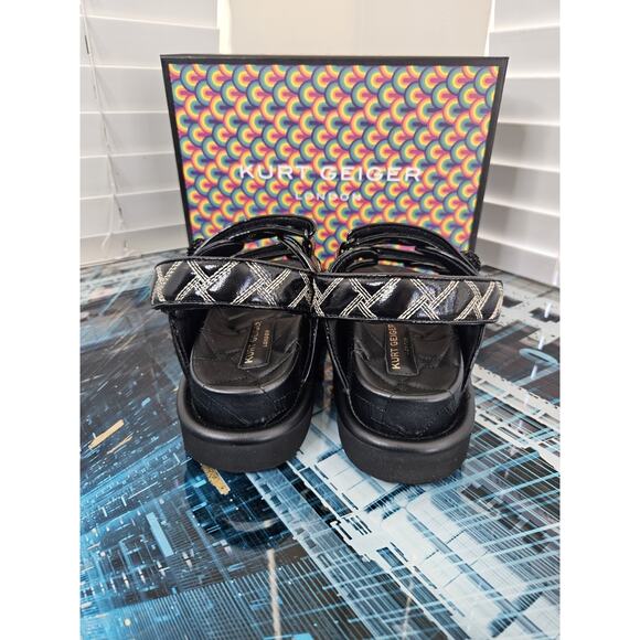KURT GEIGER London Orson Quilted Leather Slingback Sandals Black/White Size 7.5 - Picture 3 of 11